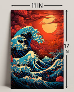 The Great Wave And Fiery Sky Poster PosterGoat
