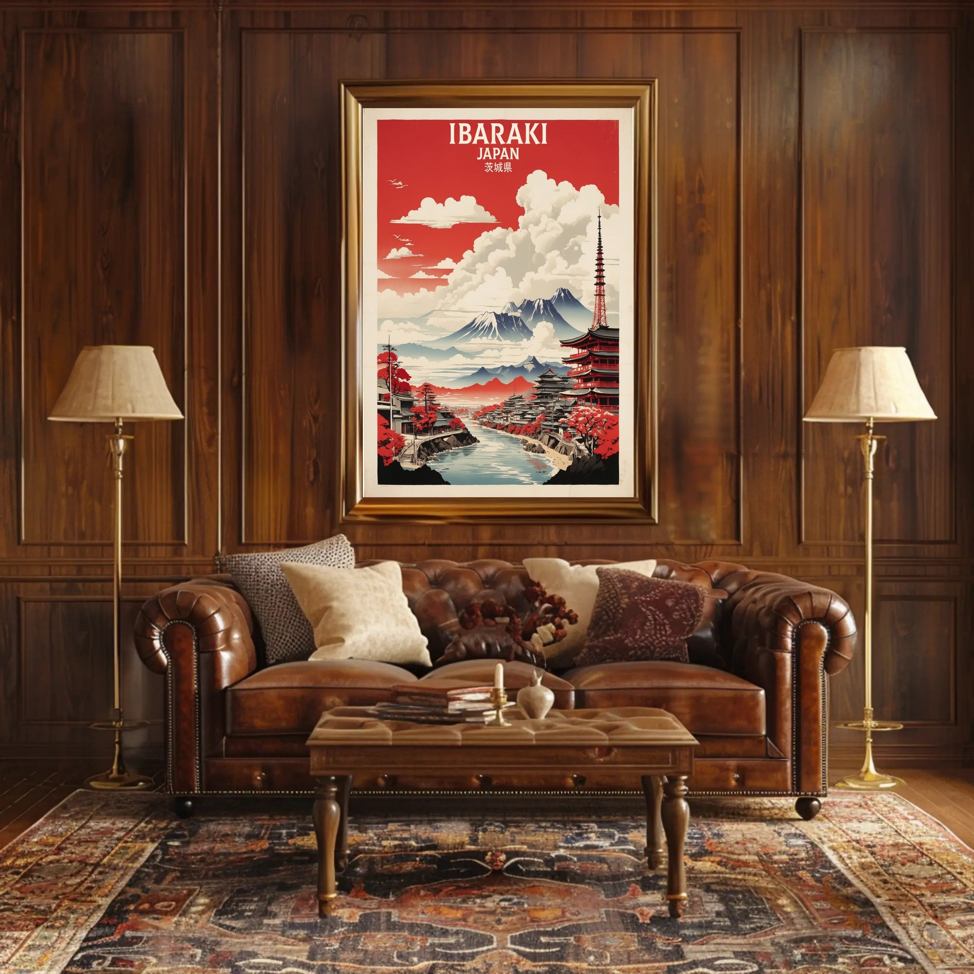 Scenic Japanese Autumn Landscape: Vintage Travel Poster
