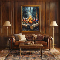 Cozy Glowing Campfire Night In The Forest Scene Poster
