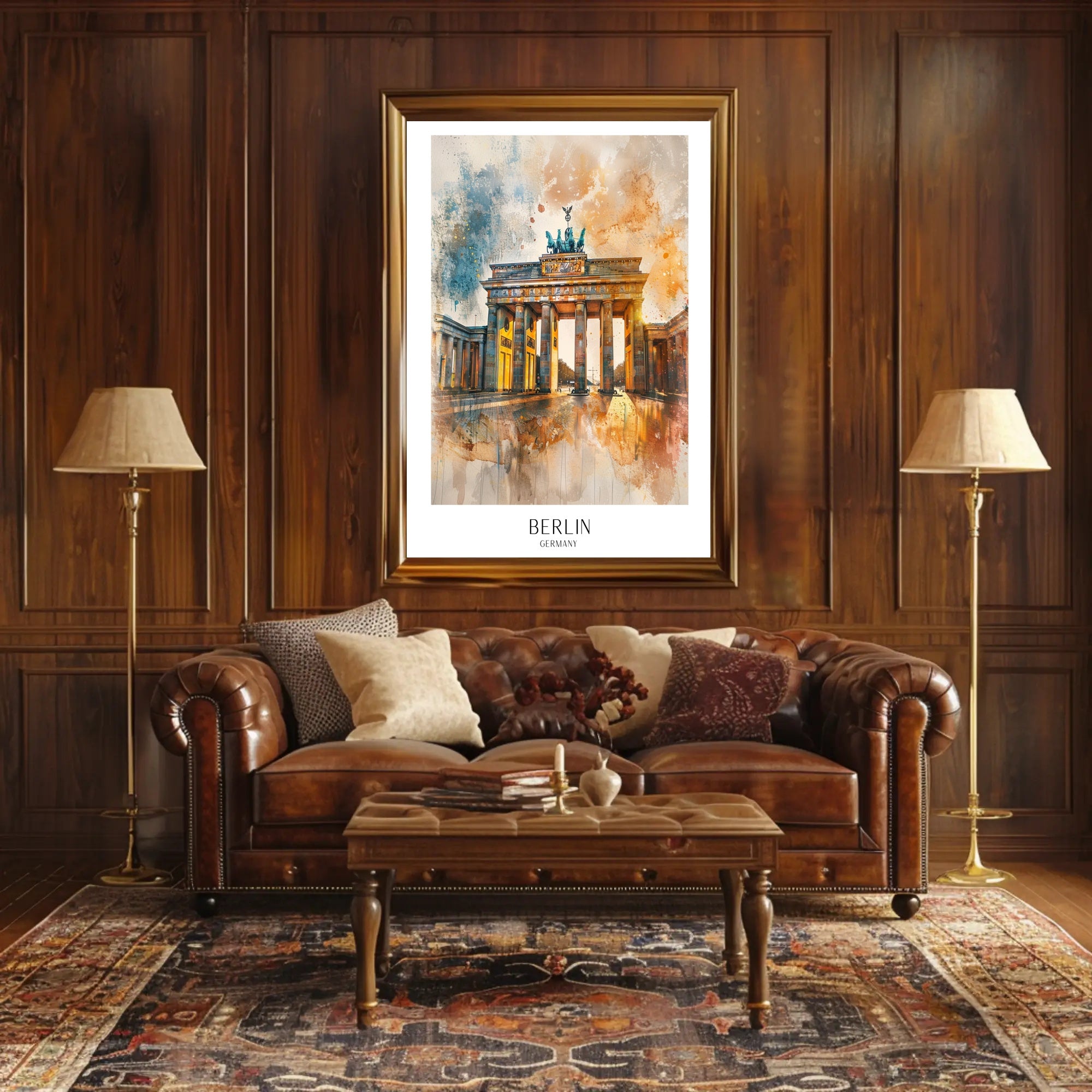 Brandenburg Gate Watercolor Art in Berlin Urban Cityscape Poster PosterGoat