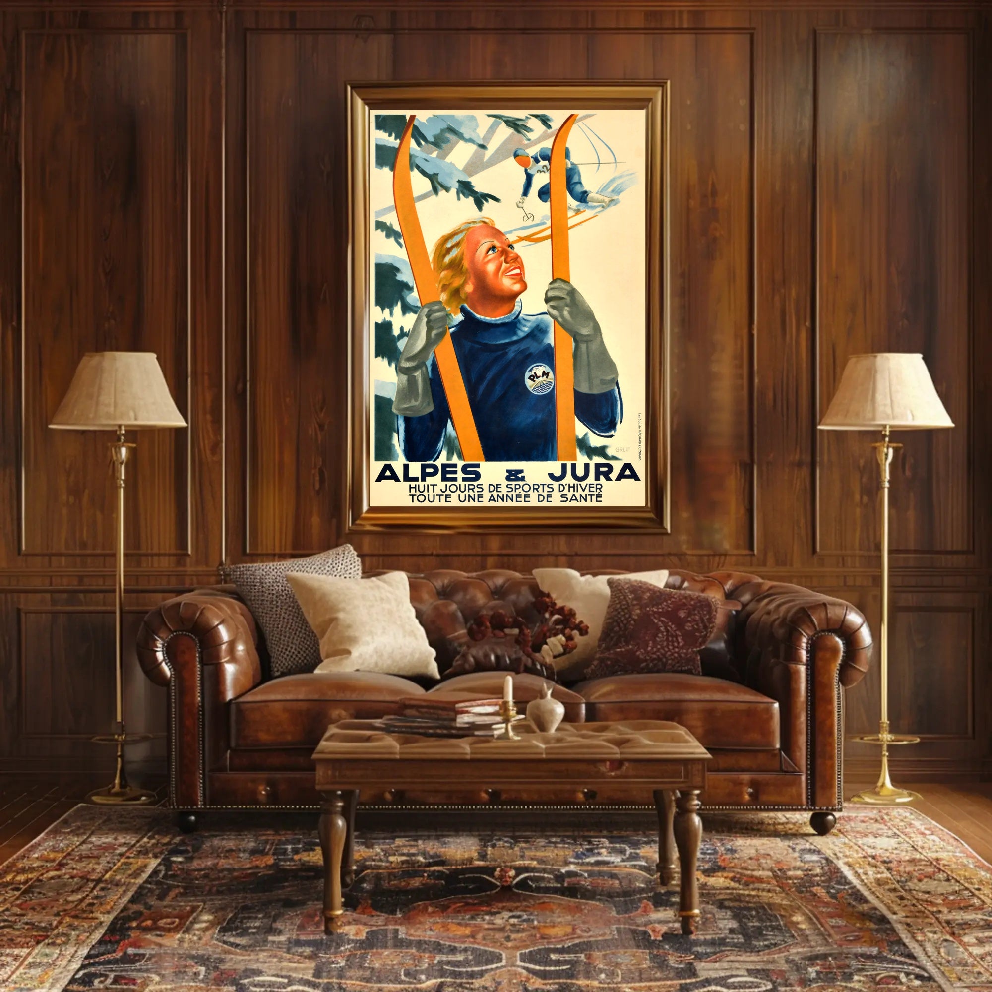 Vintage Winter Alps Sports Scene Travel Poster PosterGoat