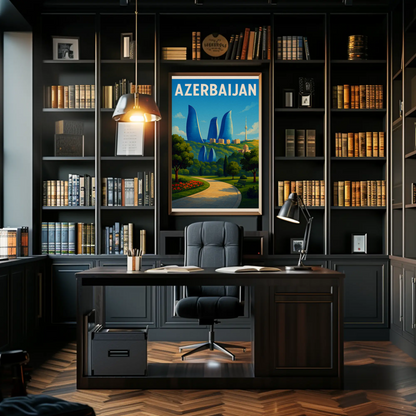 Azerbaijan Baku Flame Towers Park Path Travel Poster