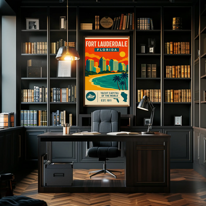Fort Lauderdale Florida Skyline Palms Sunset Travel Poster