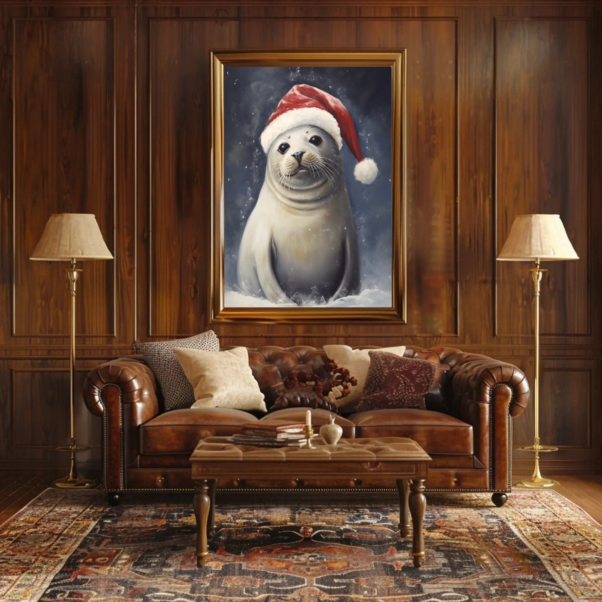 Festive Seal In Santa Hat Poster