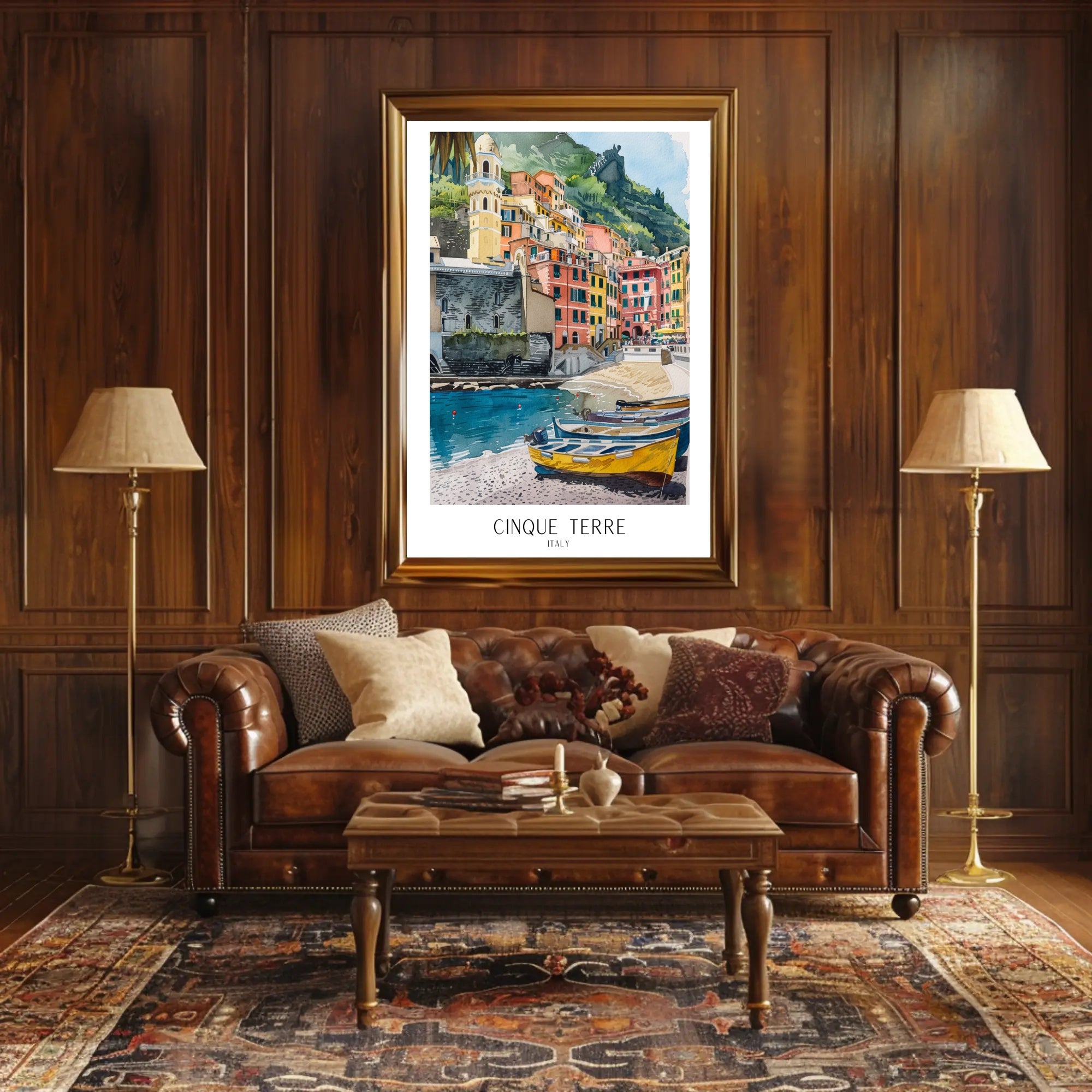 Cinque Terre Watercolor Coastal Scene Travel Poster PosterGoat