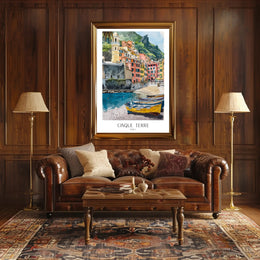 Cinque Terre Watercolor Coastal Scene Travel Poster PosterGoat