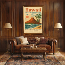 Hawaii Vintage Travel Poster: Volcano and Adventure