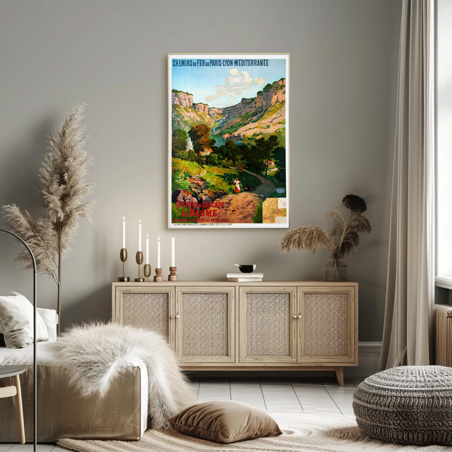 Baume Waterfall Jura France Landscape Vintage Travel Poster