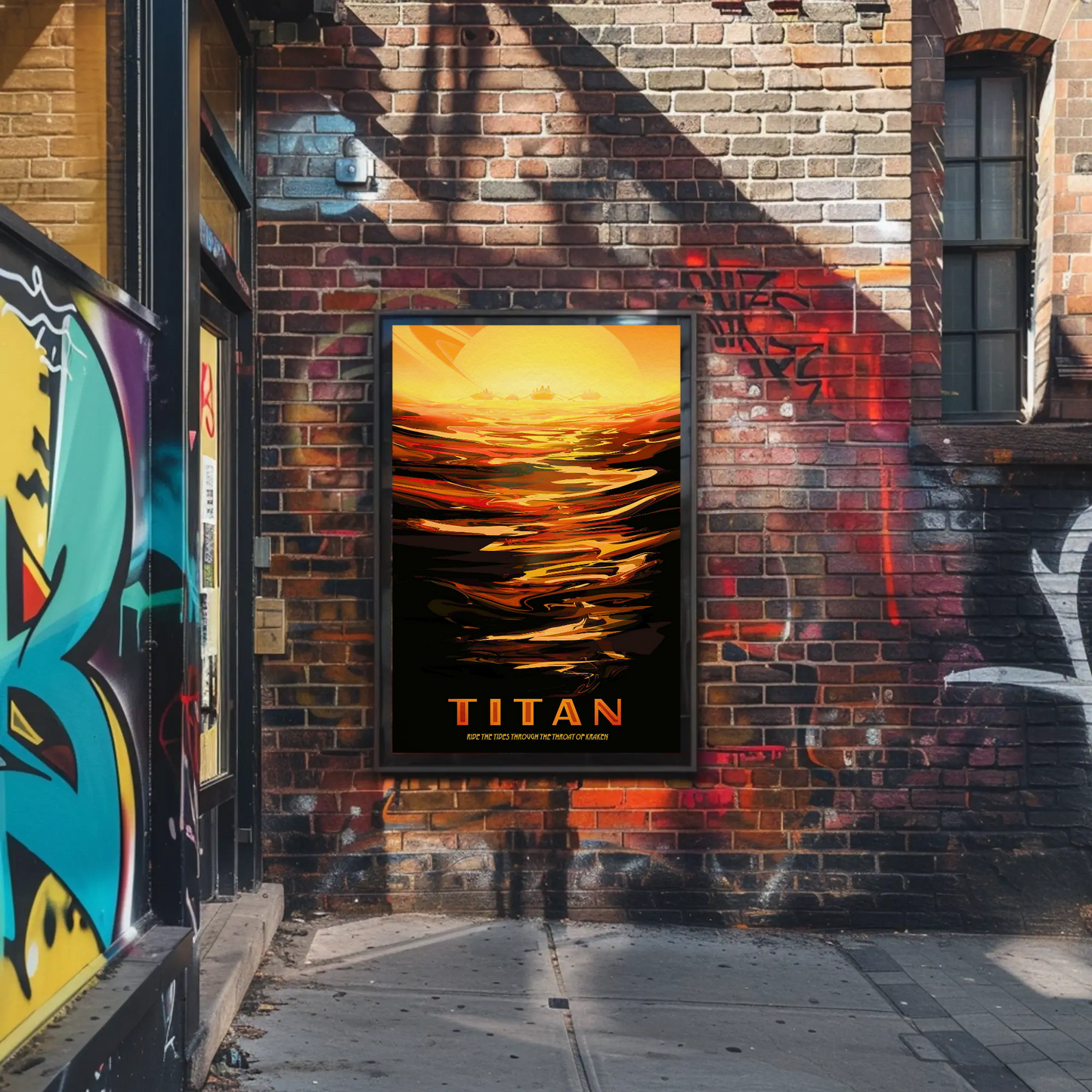 Space Exploration Poster Ride the Tides of Titan Retro Style