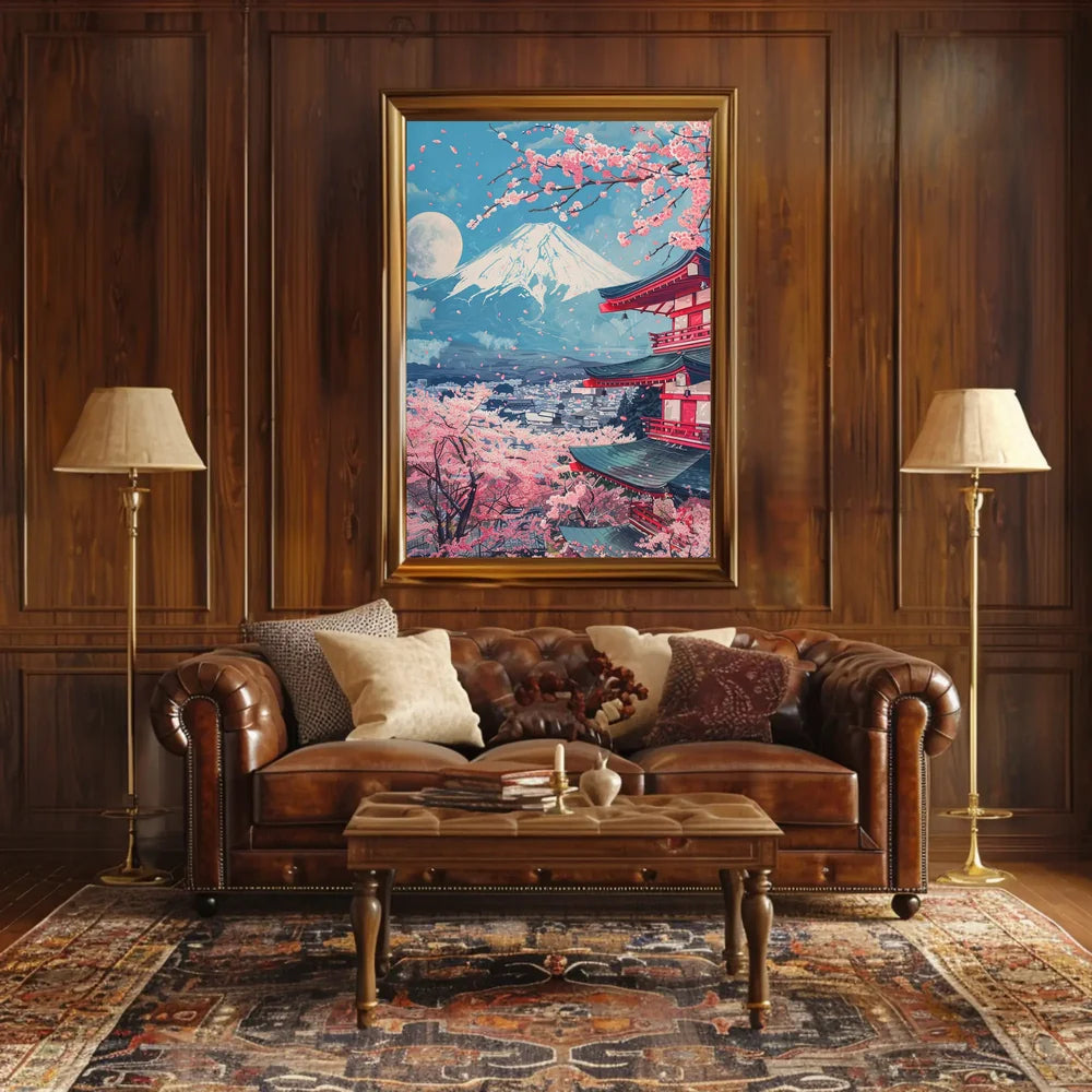 Mount Fuji Cherry Blossom Pagoda Art Print