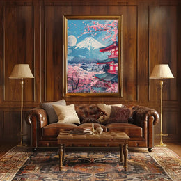 Mount Fuji Cherry Blossom Pagoda Art Print