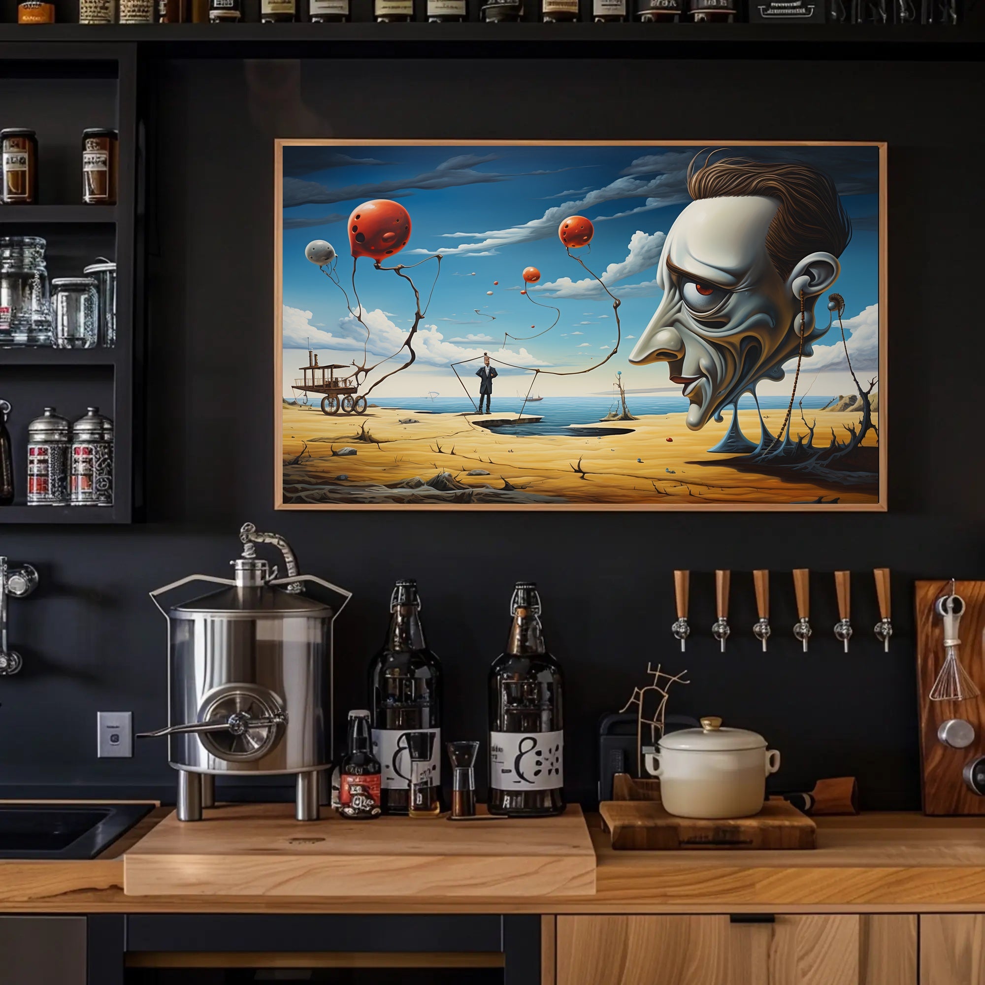 Surreal Desert Landscape with Expressionless Face Artistic Poster