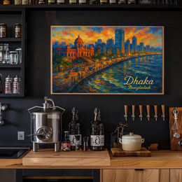 Dhaka Skyline Sunset Photography Realism Urban Poster