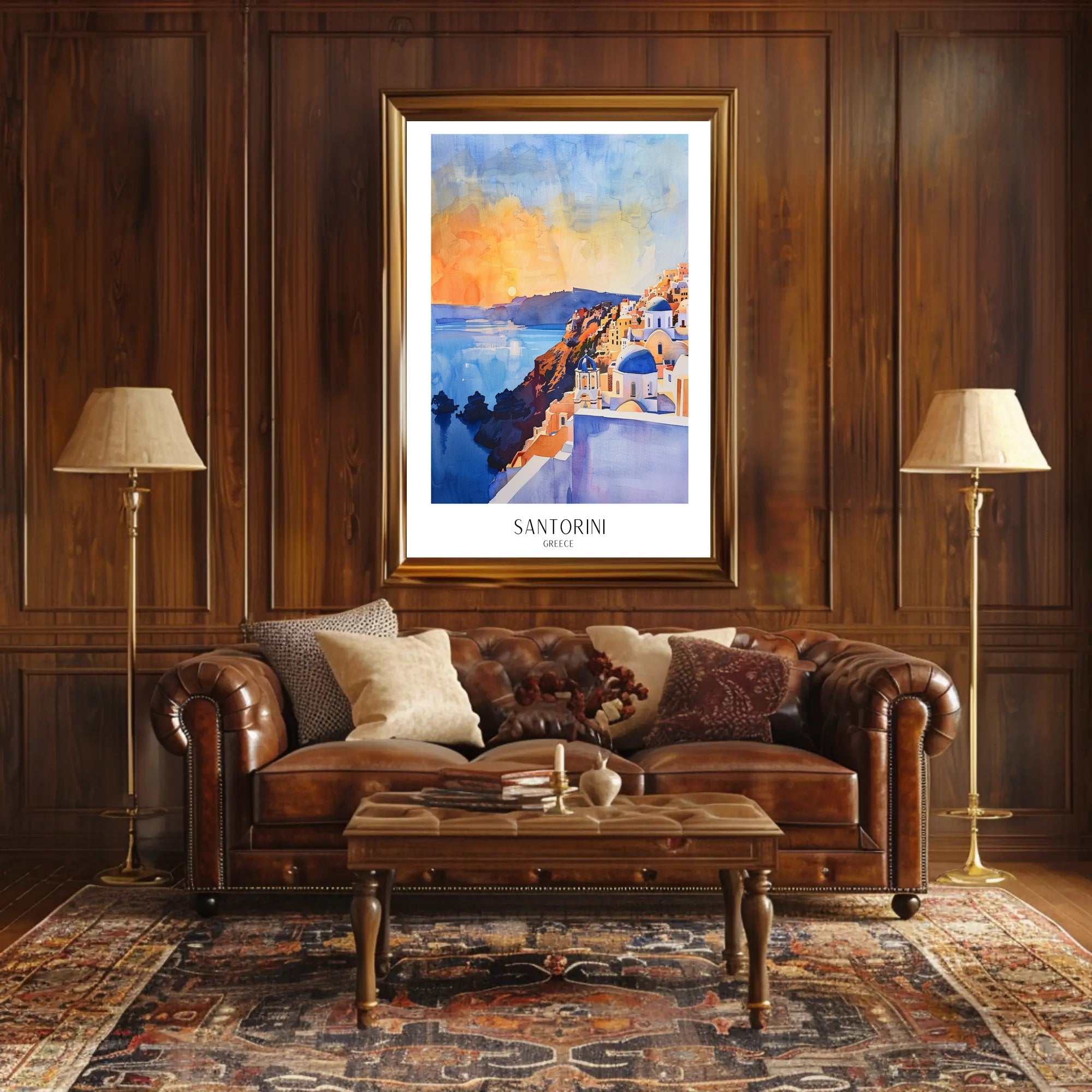 Santorini Sunset Watercolor Illustration Travel Poster PosterGoat