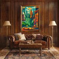 New York City Bright Iconic Urban Poster Vintage Wall Art