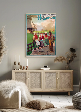 Paris To Amsterdam Windmills Costume Vintage Travel Poster