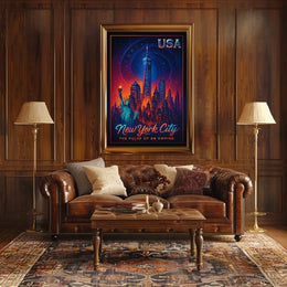 New York City Skyline Retro-Futuristic Poster Art