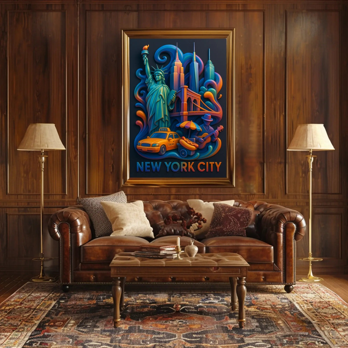 New York City Vibrant Landmarks Poster Modern Wall Art