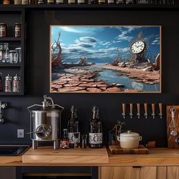 Surrealistic Timepiece in Arid Dreamscape Artistic Poster