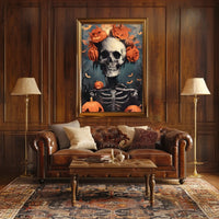 Halloween Skeleton with Pumpkins Poster