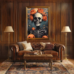Halloween Skeleton with Pumpkins Poster