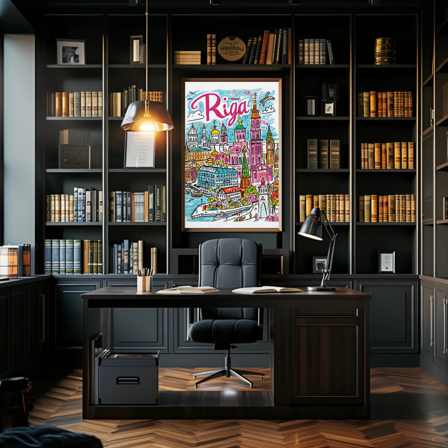 Riga Latvia Colorful Old Town Skyline Travel Poster