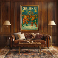 Festive Boxing Reindeer Christmas Whimsical Animal Poster