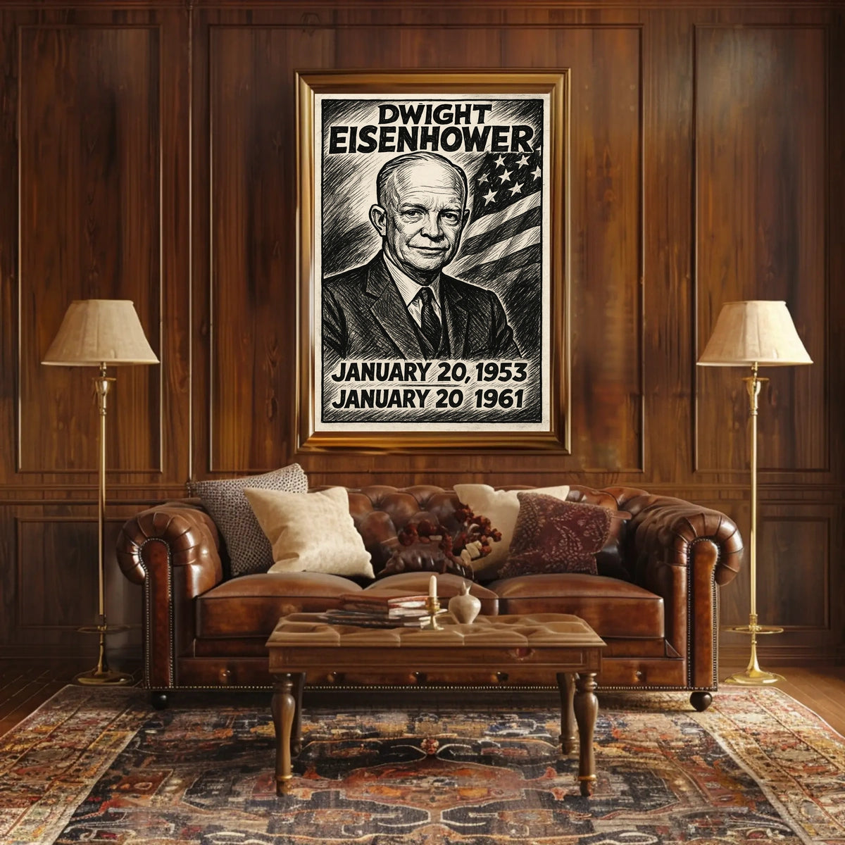 Dwight D. Eisenhower 34th President of the United States B & W Comic Sketch Poster