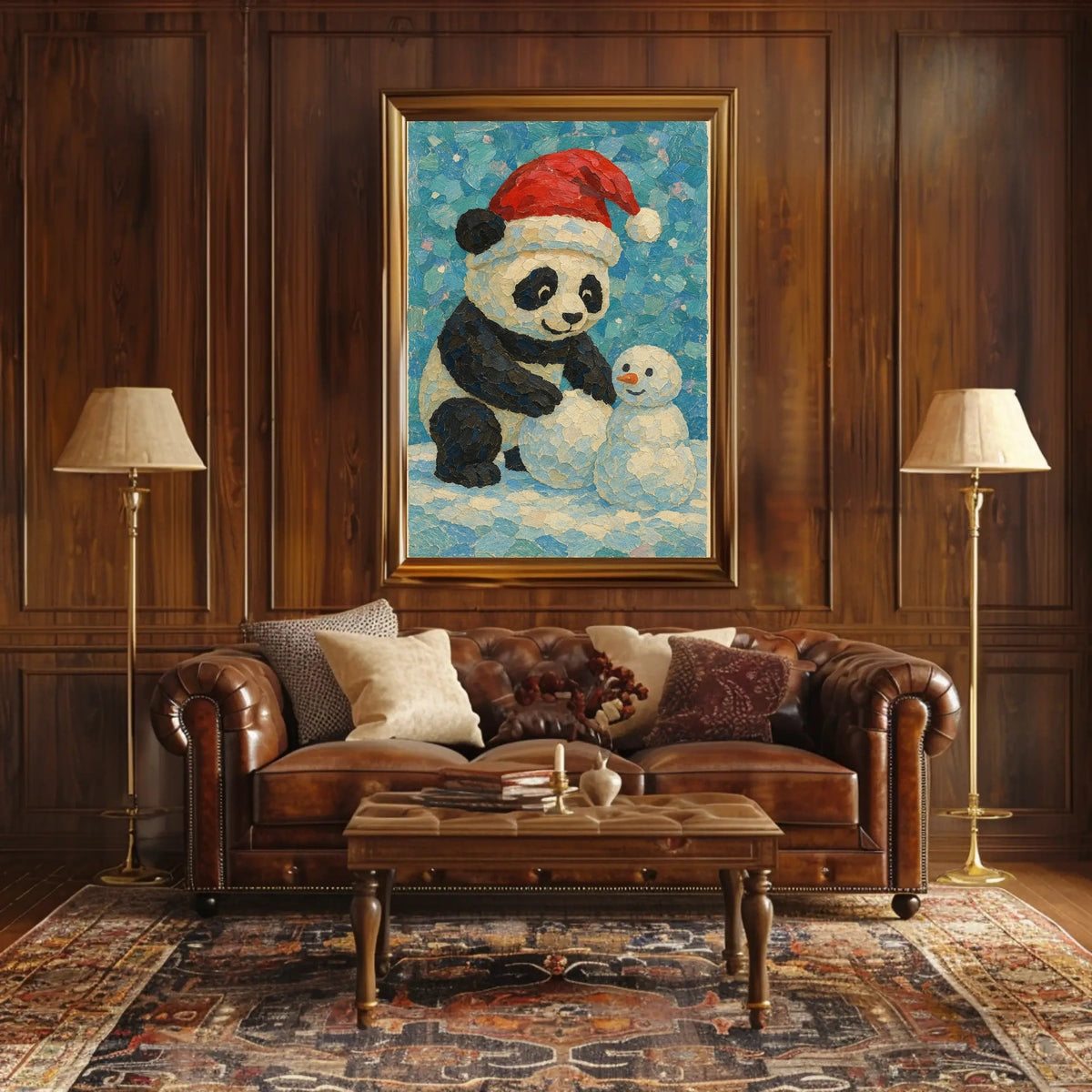Festive Panda and Snowman Poster