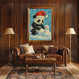 Festive Panda and Snowman Poster