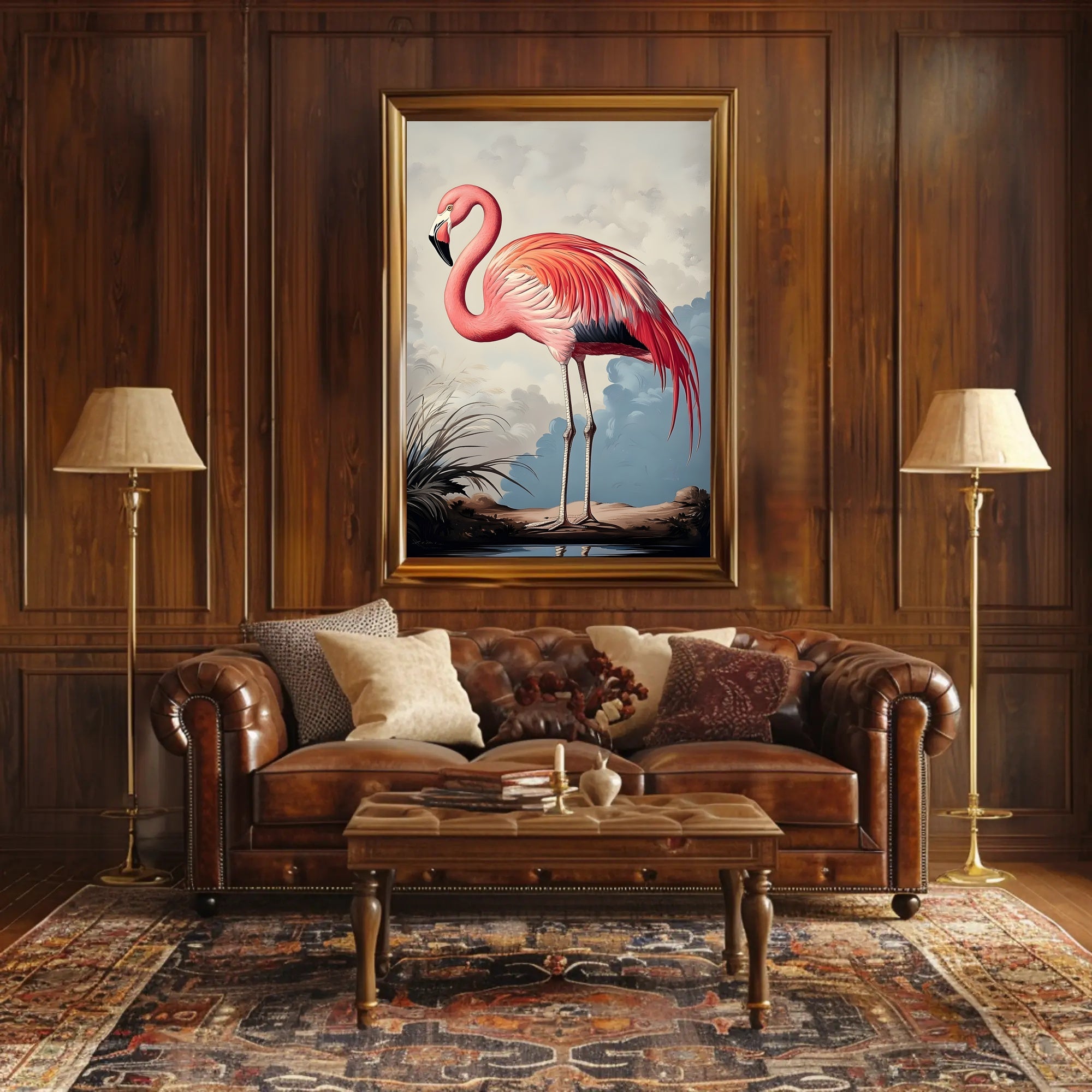 Flamingo Illustration Poster Vintage Tropical Wall Art
