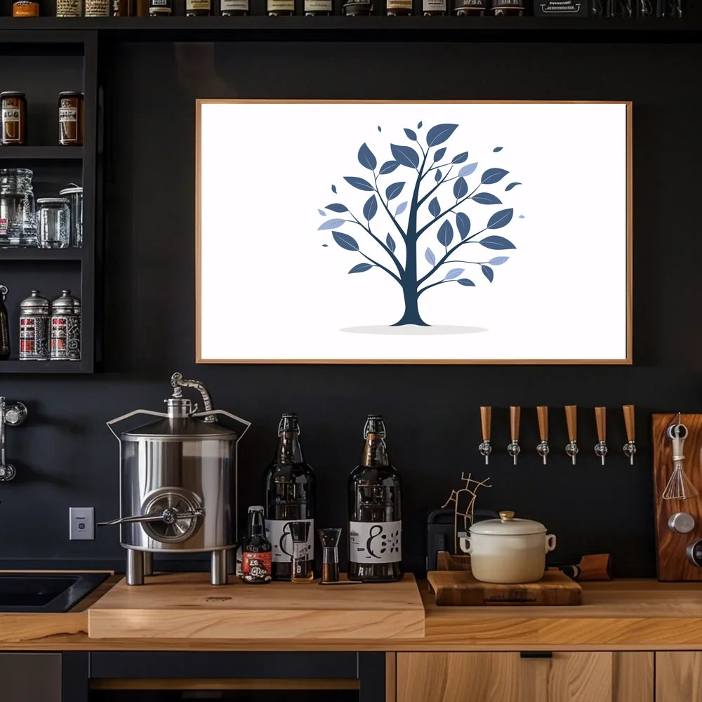 Minimalist Blue Tree Modern Art Poster
