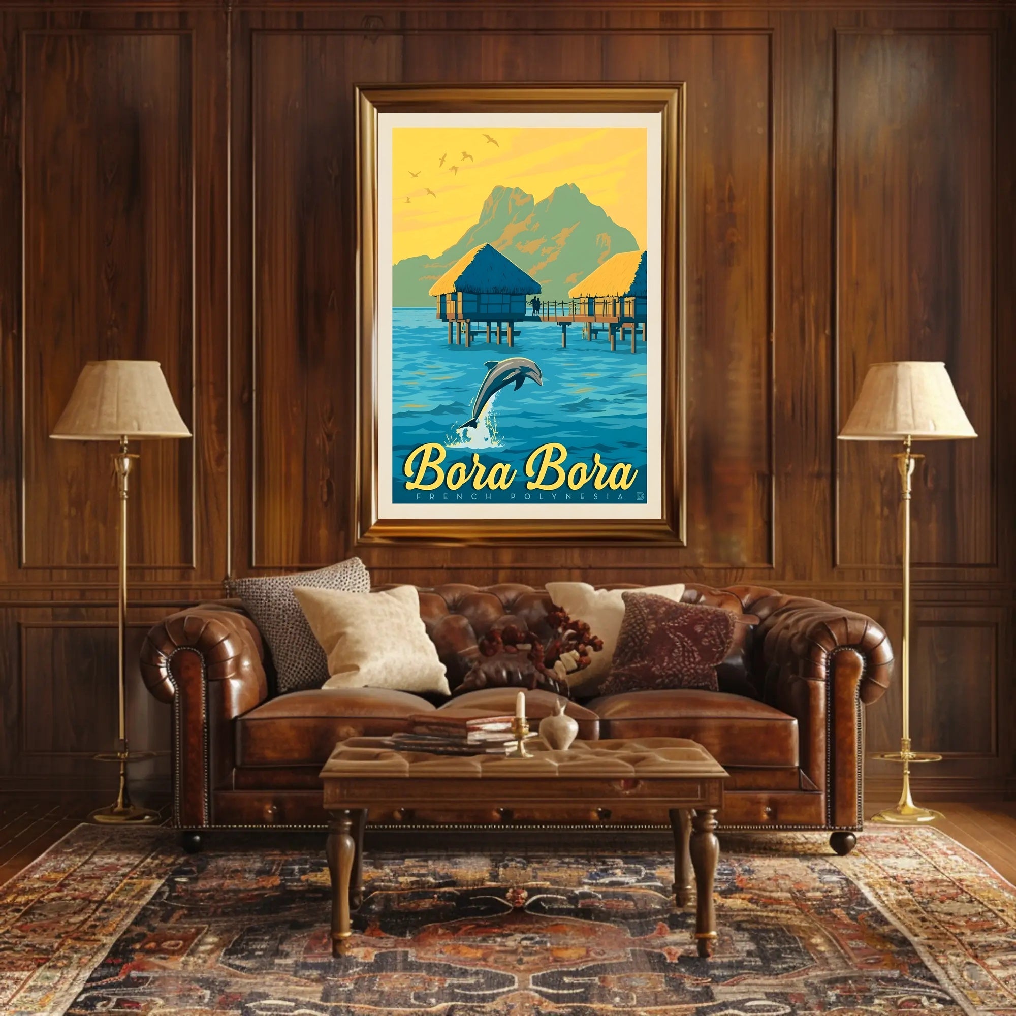 Bora Bora Overwater Bungalow Vintage Travel Poster PosterGoat