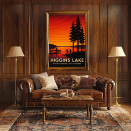 Lakeside Serenity Serene Sunset Fishing Poster