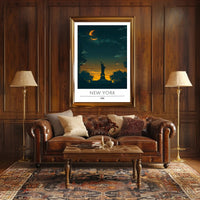 Statue of Liberty Twilight Silhouette Art Poster