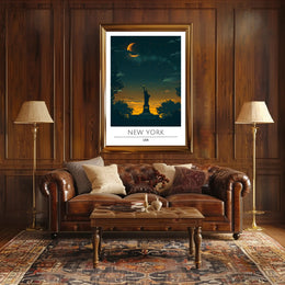 Statue Of Liberty Twilight Silhouette Poster Modern Wall Art