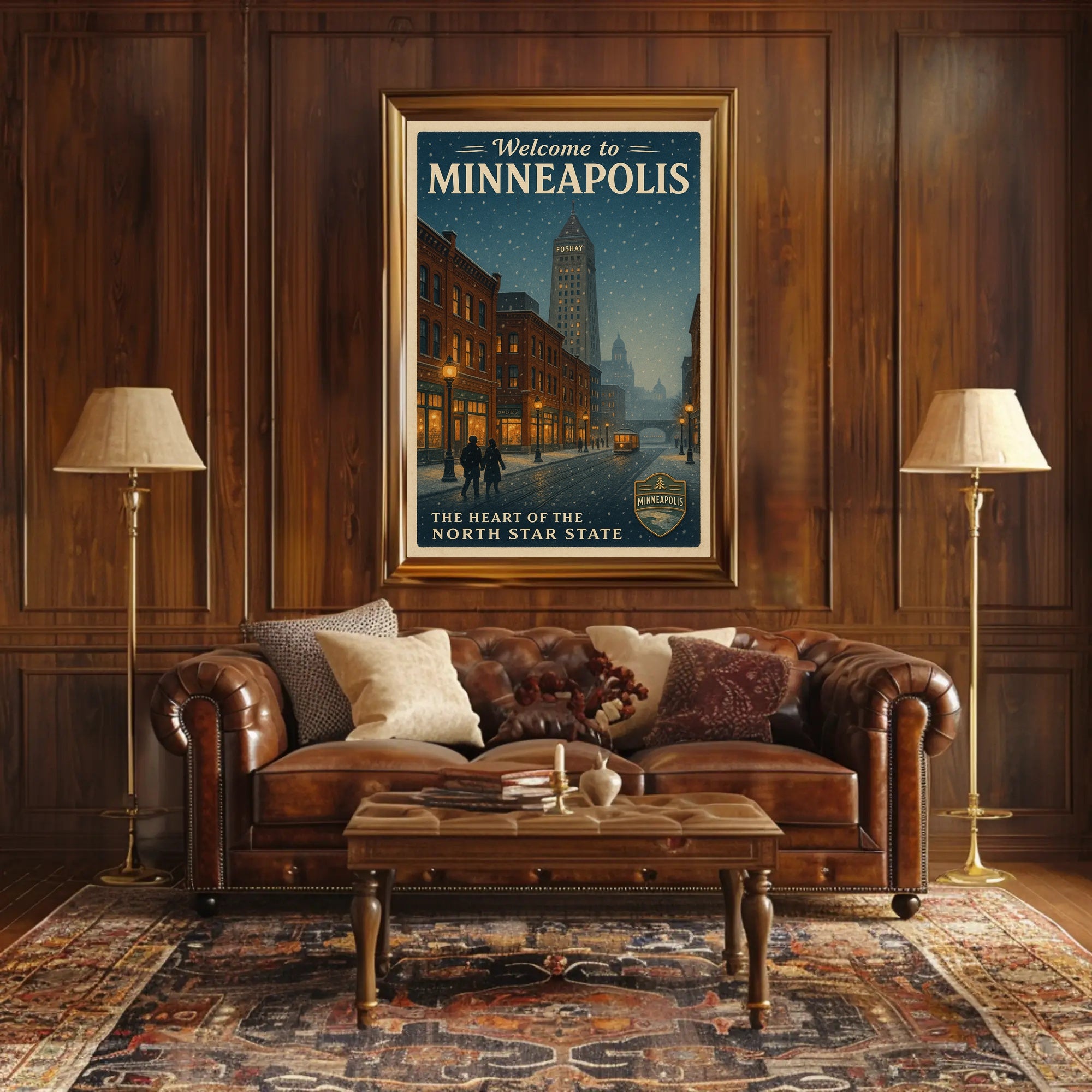 Vintage Minneapolis Winter Scene with Foshay Tower Urban or Cityscape Poster
