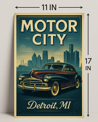 Motor City Detroit Vintage Poster Art Print PosterGoat