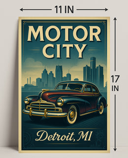 Motor City Detroit Vintage Poster Art Print PosterGoat