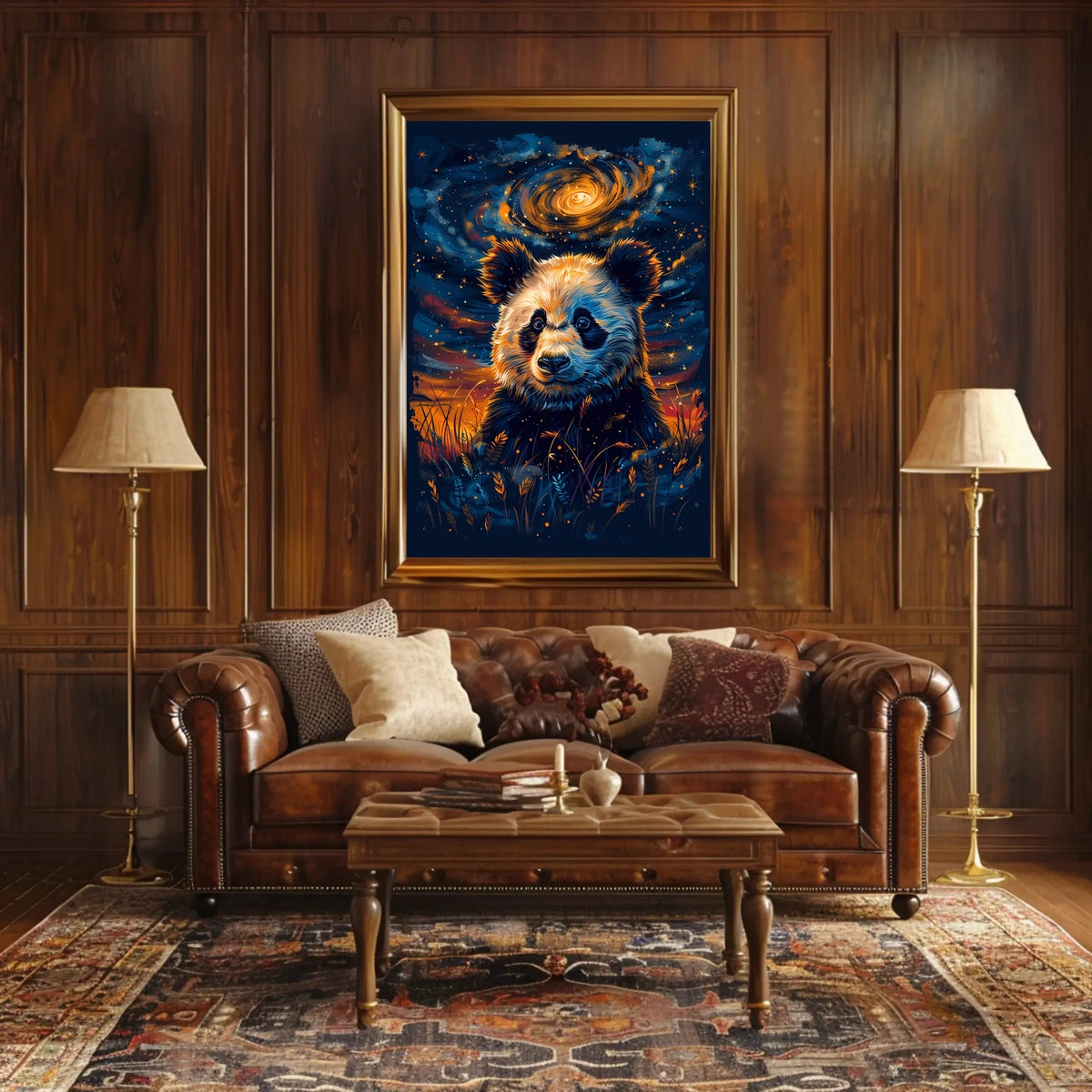 Cosmic Panda in Celestial Night Artistic Animal Poster