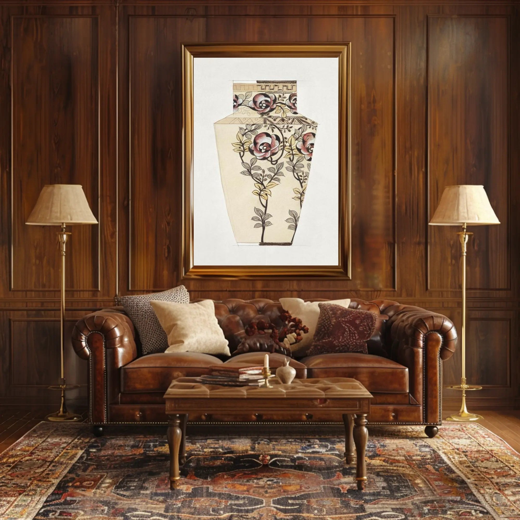 Floral Vase with Geometric Accent Poster