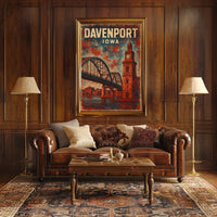 Davenport Iowa Nostalgic Travel Vintage Poster