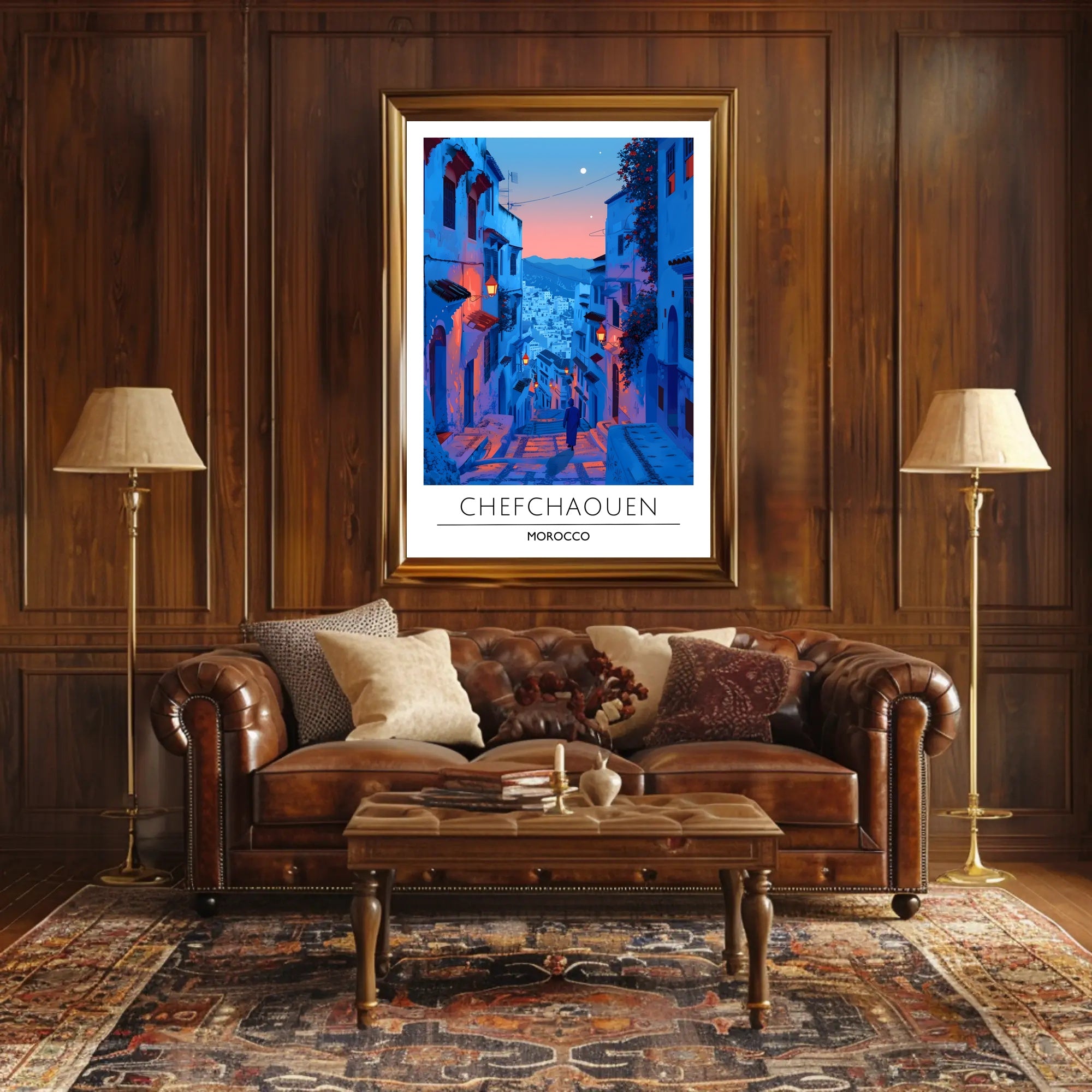 Chefchaouen Twilight: Dreamy Moroccan Urban Cityscape Poster