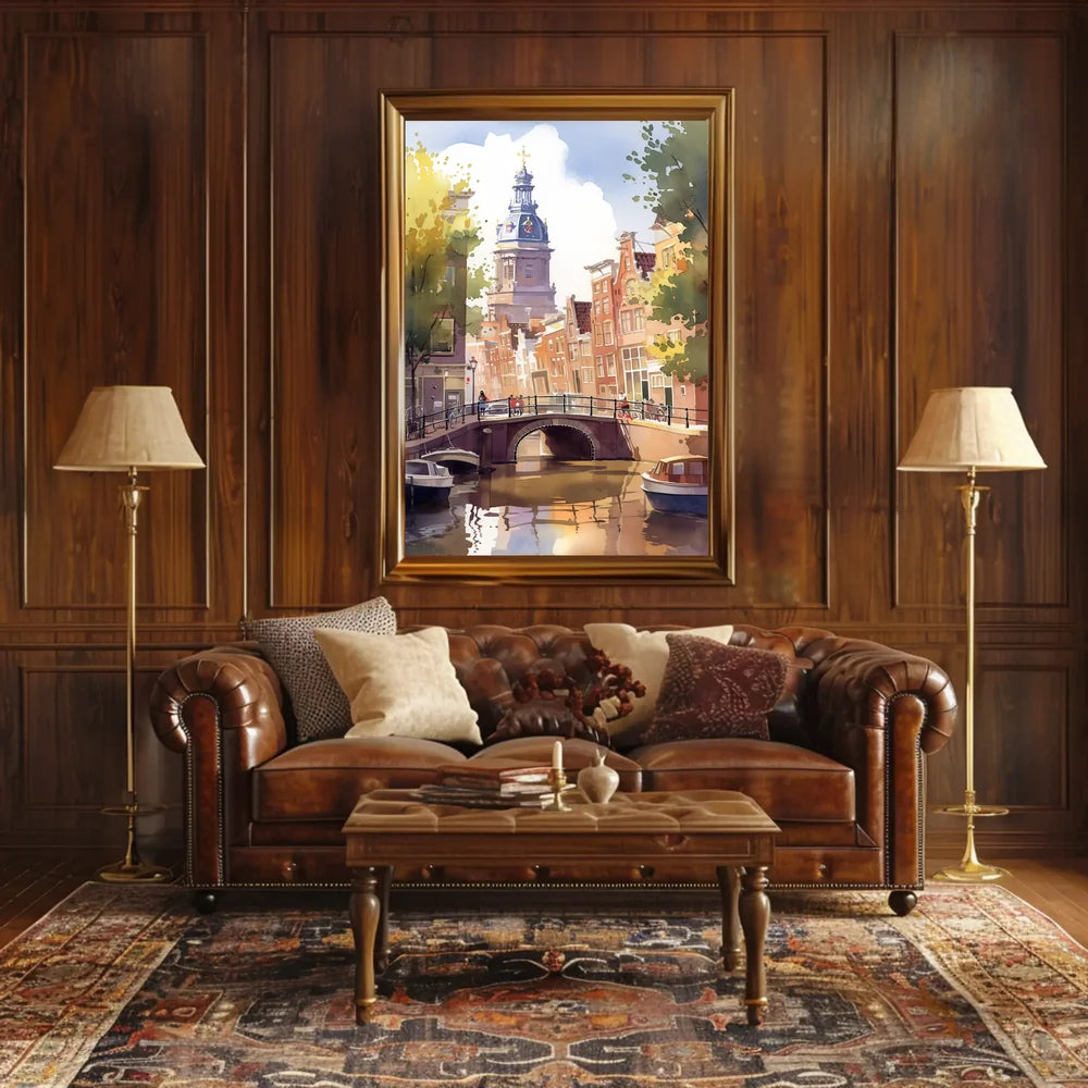 Amsterdam Canal Bridge Watercolor Poster: European Charm