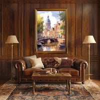 Amsterdam Canal Bridge Watercolor Poster: European Charm