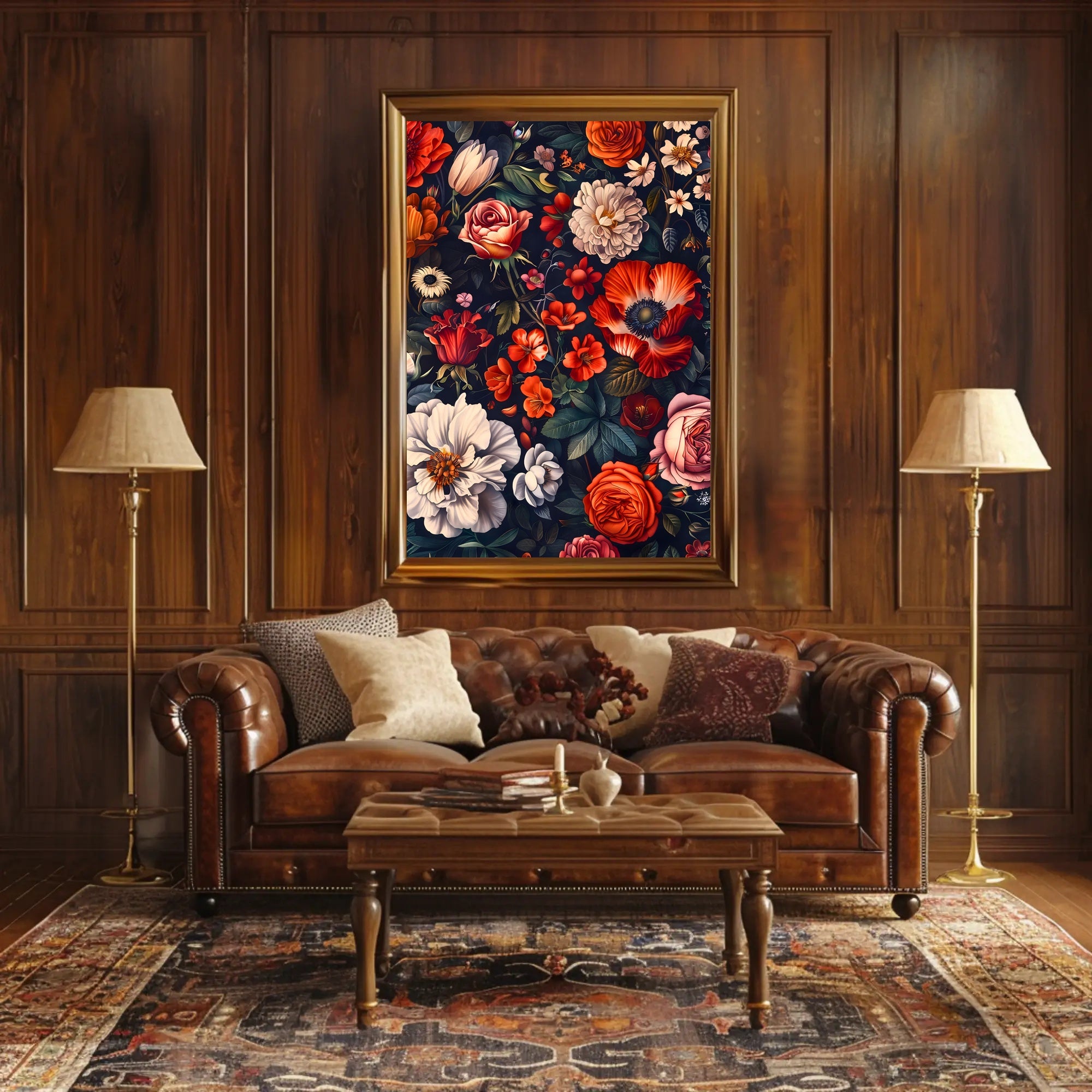 Floral Symphony Against Darkness: Artistic Poster