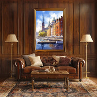 European Waterfront Scene: Vibrant Historical Cityscape Poster
