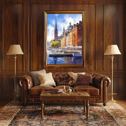 European Waterfront Scene: Vibrant Historical Cityscape Poster