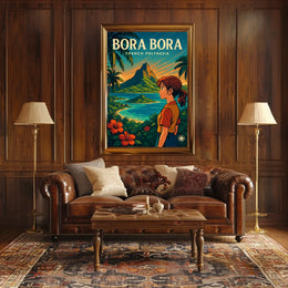 Vibrant Anime-Inspired Bora Bora Travel Poster