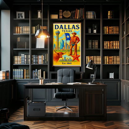 Dallas Texas Cowboy Skyline Star Travel Poster